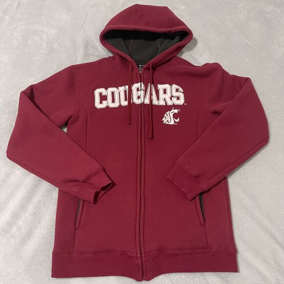 Washington State Cougars Hoodie Men Small Red Faux Fur Full Zip Jacket WSU - Picture 1 of 10